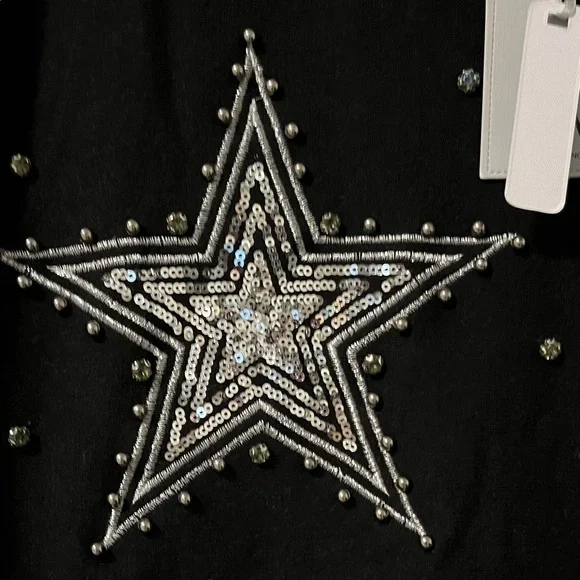 Milano Black Top with Silver Star Embellishments NWT Size xl - Picture 5 of 8